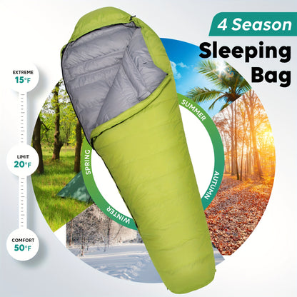 4-Season Mummy Sleeping Bag - Ultra-Warm, Lightweight, Waterproof, and Compact for Adults - Ideal for Camping, Outdoor, Hiking, and Backpacking Adventures with Compression Sack