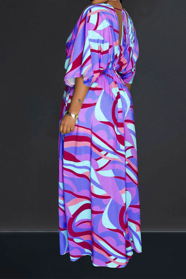 storexq Ripple Print Laid Back Side Split Maxi Dress