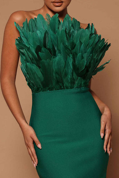 storexq Feather Design Glamorous Bandeau Midi Dress