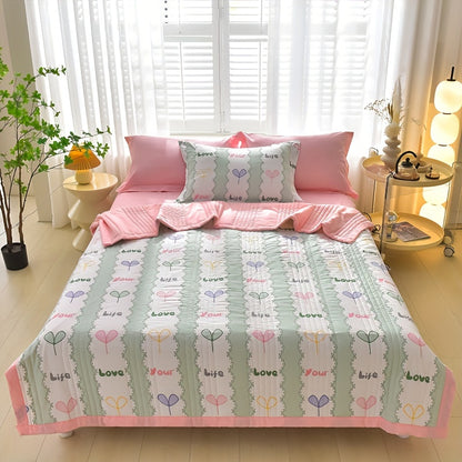 3pcs Luxurious Skin-Friendly Floral Quilt Set - Soft, Breathable, and Comfortable for All Seasons - Ideal for Single, Double, Hotel, Home, Bedroom, Guest Room, and Sofa with 1 Thin Quilt and 2 Pillowcases