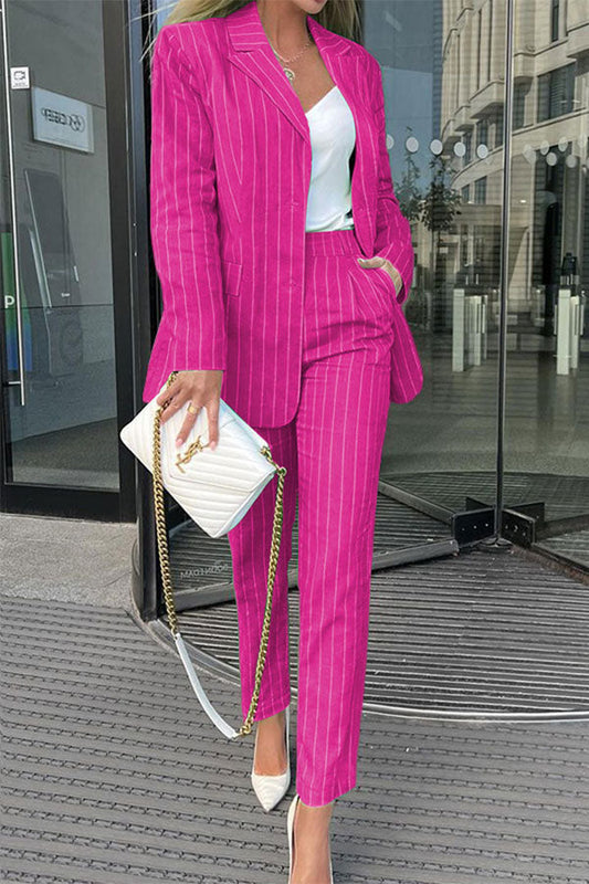 storexq Striped Notched Lapel Commuting Pant Suit