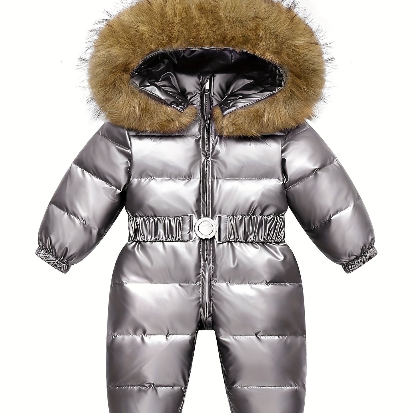 Baby's Warm Hooded Down Jacket, Thickened Long Sleeve Snowsuit With Zipper For Outdoor Wear