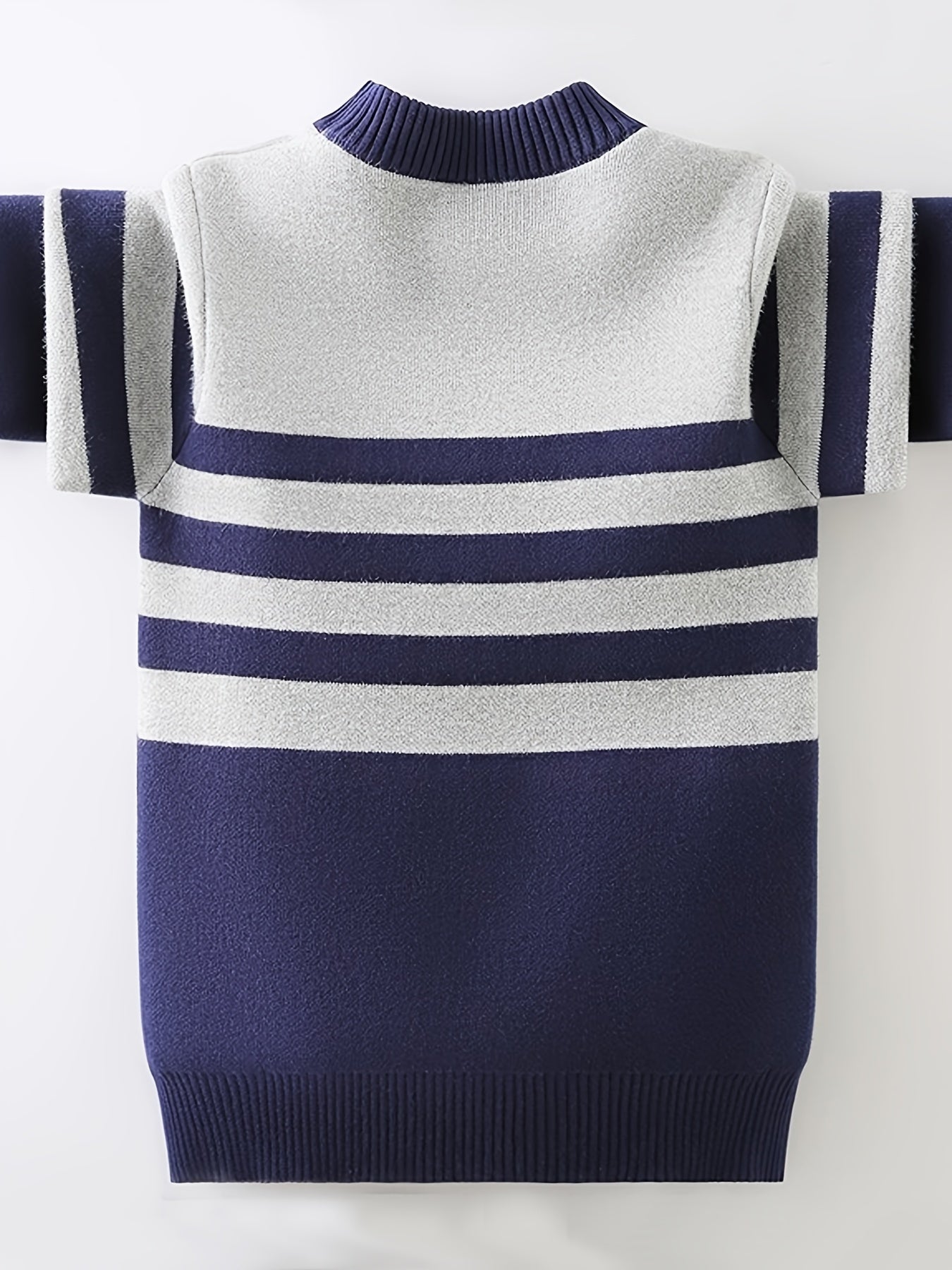 Cozy Boys' Striped Sweater - Soft, Thick, Warm, and Stretchy Round Neck Long Sleeve Knit Pullover Top for Outdoor Play - Kids' Winter Clothing for Cold Weather