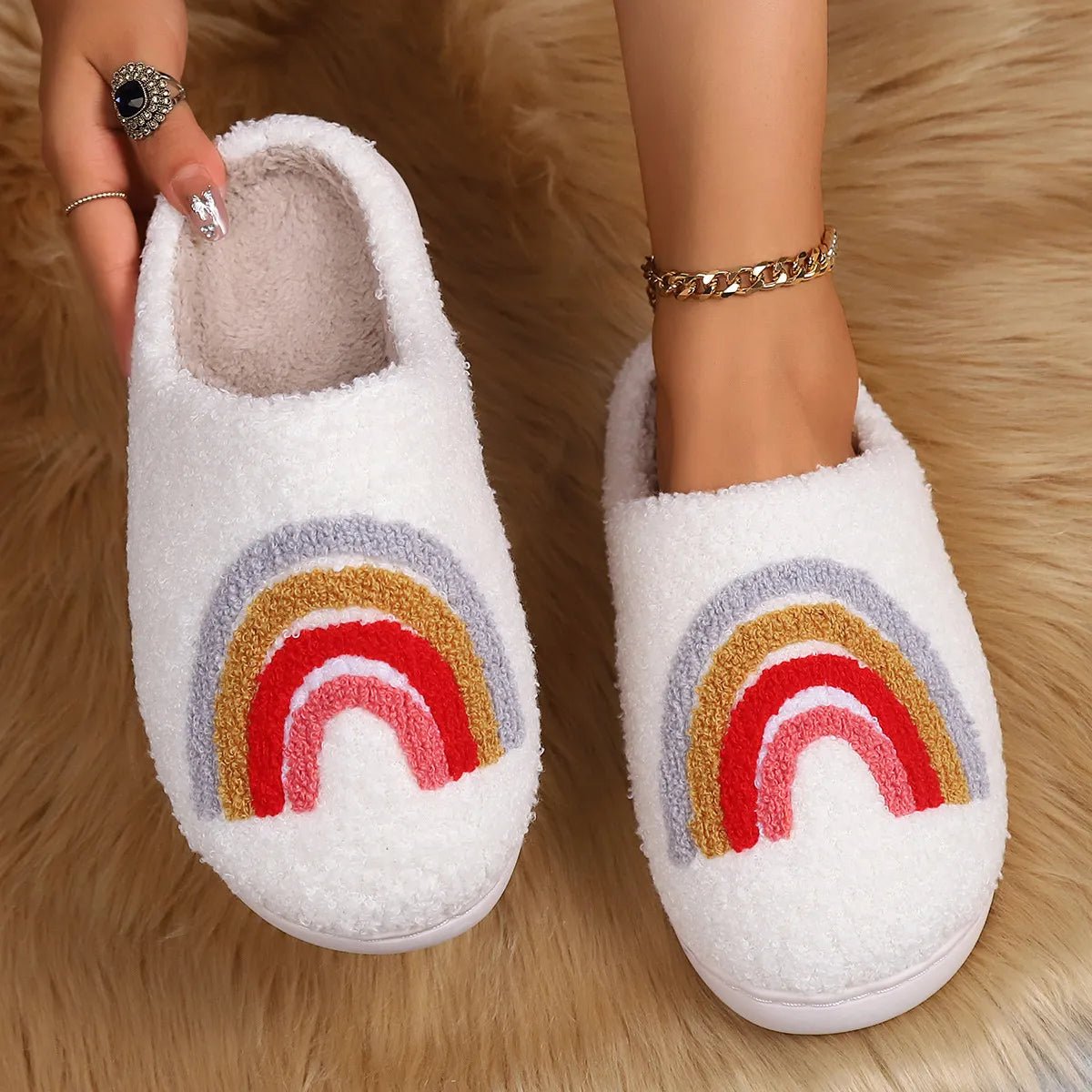 Men Women Indoor Slippers Students Plush Winter Fur Fluffy Furry Cartoon Strawberry Sandals Comfortable Fuzzy Girl Flip Flop Slipper 456 456