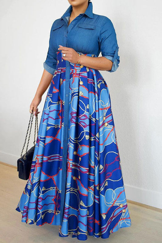 storexq Chain Print Patchwork Undeniable Swing Maxi Dress