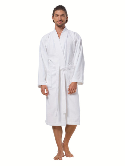 Ultra Soft Terry Cloth Kimono Bathrobe - Plush Cotton, Calf Length, Spa Hotel Quality, Absorbent Shower Towel, Cozy Housecoat for Relaxation