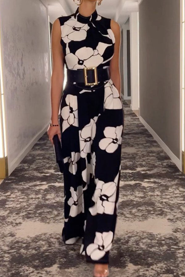 storexq Floral Print Feminine Wide Leg Jumpsuit