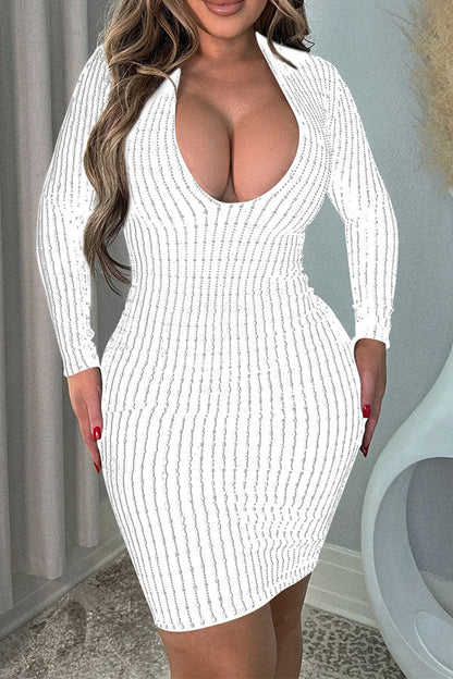 storexq Vertical Striped Rhinestone Feminine Bodycon Mini Dress