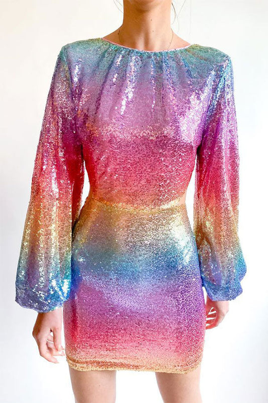 storexq Rainbow Sequined Festive Open Back Mini Dress