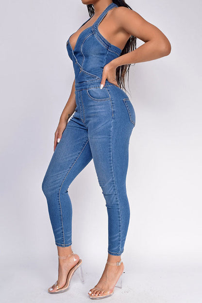 storexq Denim On-trend Backless Jumpsuit