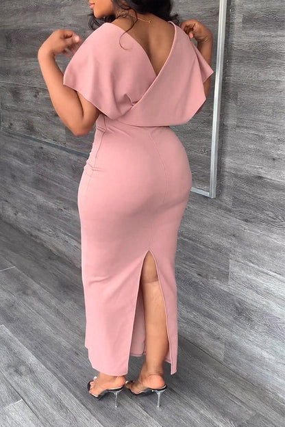 storexq Solid Color Feminine High Split Midi Dress