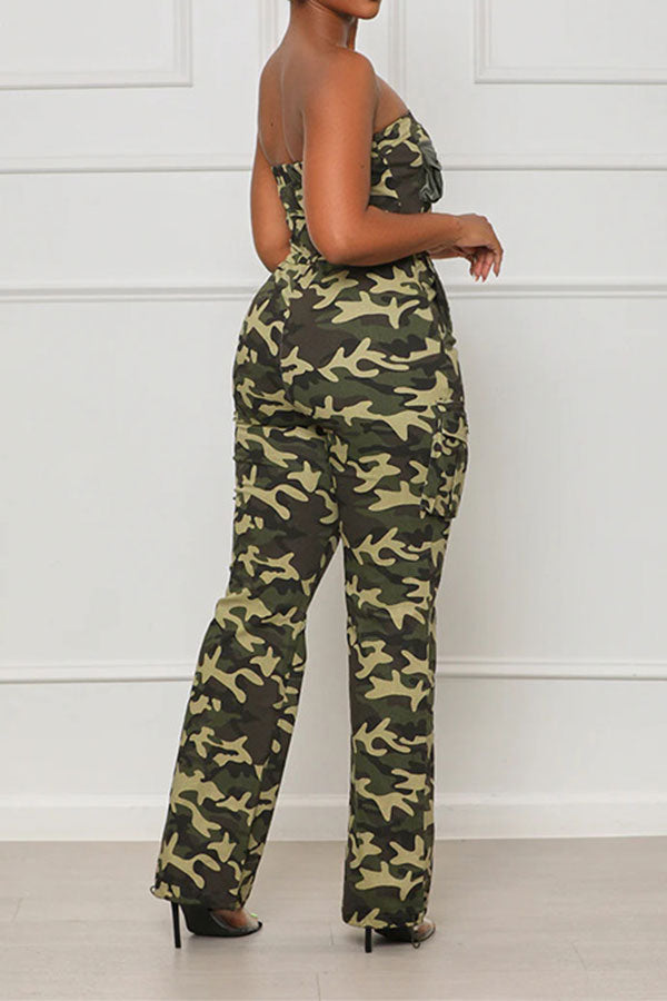 storexq Camouflage On-trend Multi Pocket Drawstring Jumpsuit