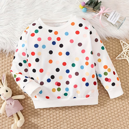 Cozy Polka Dot Crew Neck Sweatshirt for Boys and Girls - Soft, Breathable, and Comfortable - Perfect for Casual Wear, School, and Outdoor Activities