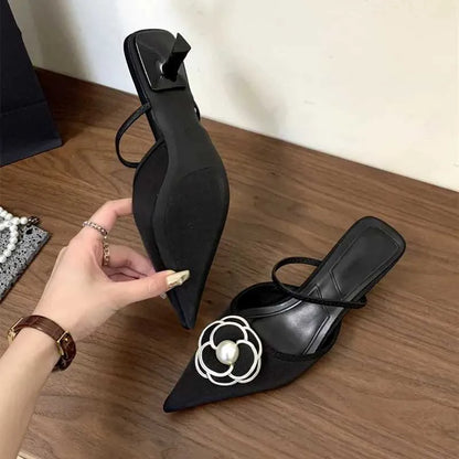 Dress Shoes Flower Pointed Toe High Heels Women Luxury Designer Sandals Female Summer Elegant Fashion Pumps Woman Mule Slippers H240430