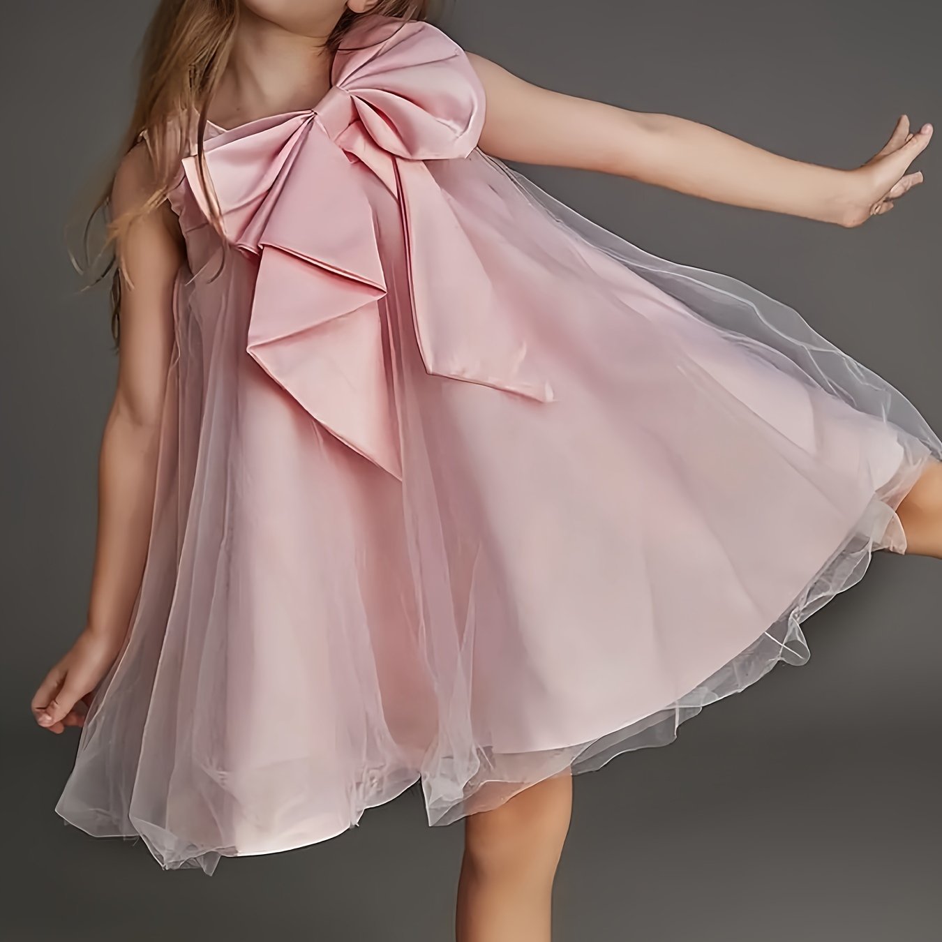 Elegant All-Season Princess Dress for Girls - Comfortable Cotton, Big Bow Charm, and Timeless Style