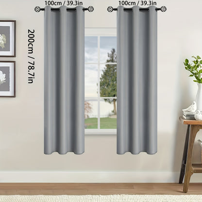 2 Pieces of Stylish Solid Blackout Curtains for Bedroom and Living Room - UV Protection, Easy Sliding, and Contemporary Design