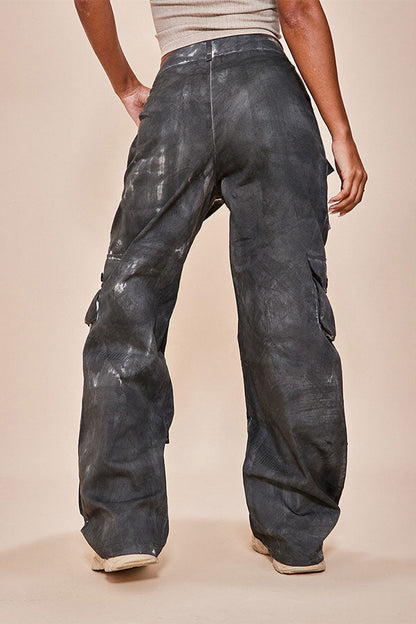 storexq Tie Dye Retro Multi Pocket Straight Jeans