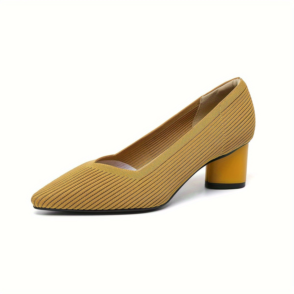 Chic Womens Knit Slip-On Pumps - Soft Chunky Heels, Pointed Toe, Breathable Comfort - Ideal for Work & Casual Style