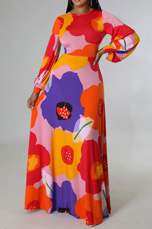 storexq Colorful Flower Print Backless Maxi Dress