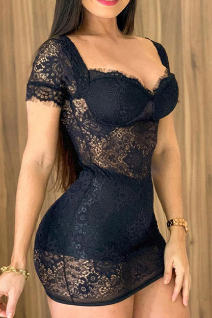 storexq Lace Romantic See-Through Mini Dress