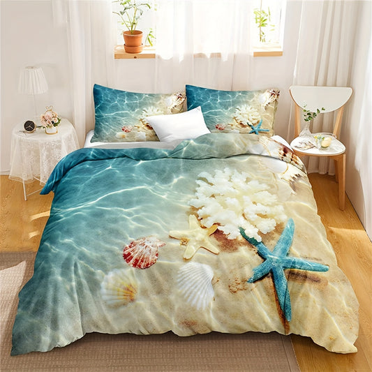 2/3pc Hypoallergenic Ocean Beach Duvet Cover Set - Nautical Themed Soft Bedding for Serene Sleep - Perfect for Bedrooms & Dorm Rooms (1 Duvet Cover + 1/2 Pillowcases)