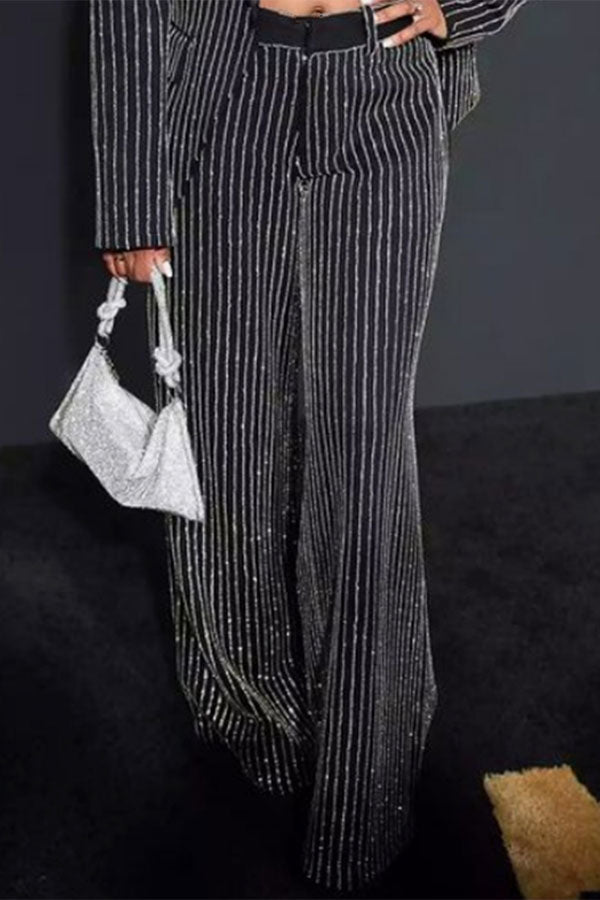 storexq Striped Shimmery Peak Lapel Pant Suit