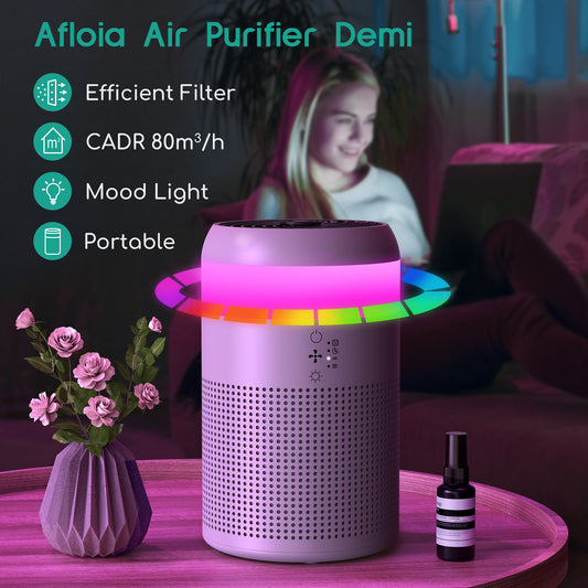 Air Purifiers for Bedroom with 7 Colors Light & Fragrance Sponge for Home Office Living Room, Small Desktop Air Purifier for Pet Dander Mold Pollen Odor Smoke Dust,DEMI