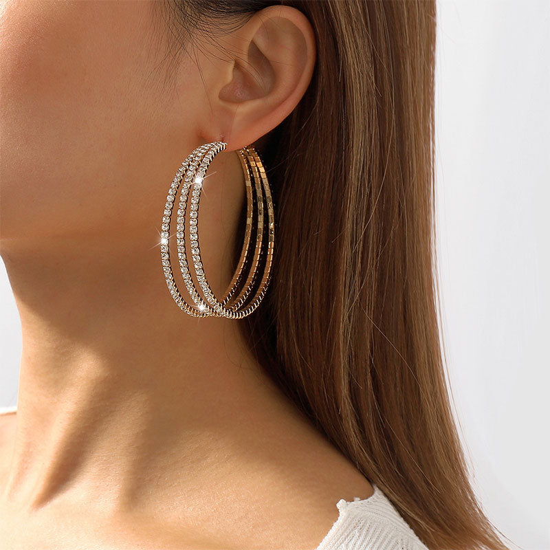 storexq Rhinestone Hyperbolic Multi-layer Hoop Earrings