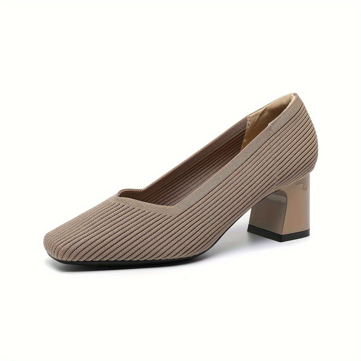 Chic Square-Toe Knitted Pumps - Comfortable Chunky Heel - Versatile Solid Colors - Perfect for Office Wear