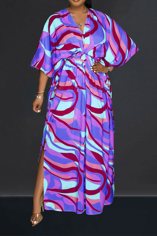 storexq Ripple Print Laid Back Side Split Maxi Dress