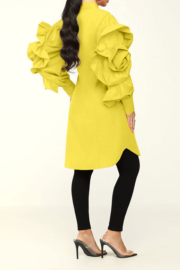 namcoverse Solid Color Sweet Ruffle Sleeve Mini Dress