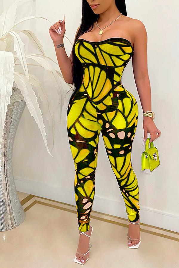 storexq Abstract Print Bandeau Glamorous Bodycon Jumpsuit