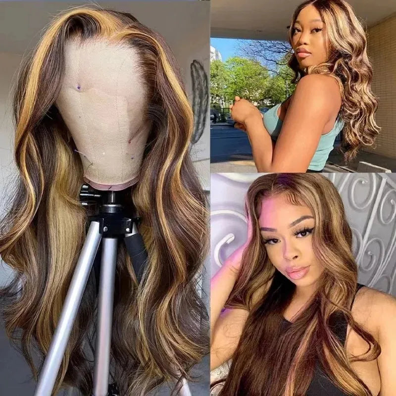 Highlight Wig Human Hair Brazilian Glueless Full Honey Blonde Colored Human Hair Wigs For Women Lace Front Wig