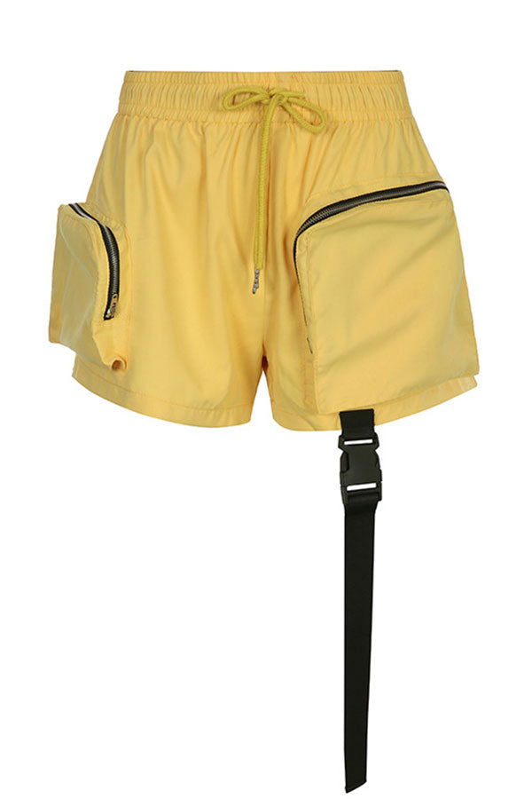 storexq Solid Color On-trend Asymmetric Pocket Shorts