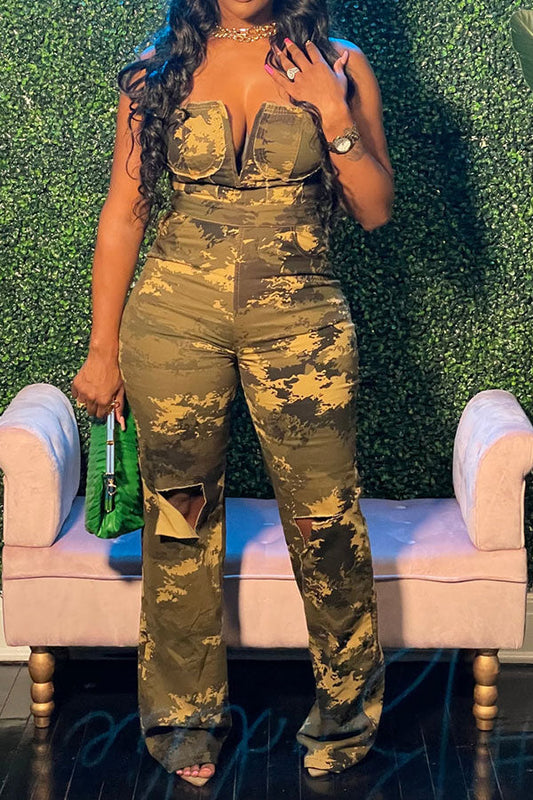 storexq Camouflage Ripped Cool Bandeau Jumpsuit