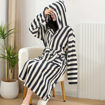 Contemporary Striped Bathrobe: Soft, Warm, and Absorbent - Suitable for All Genders and Sizes