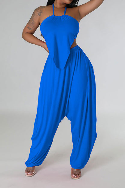 storexq Solid Color Hippy Lace-Up Harem Pant Suit