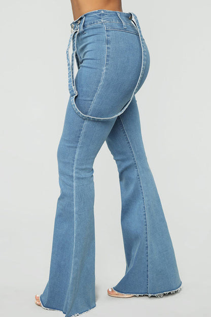 storexq Light Blue Suspenders Classic Bell Bottoms Jeans