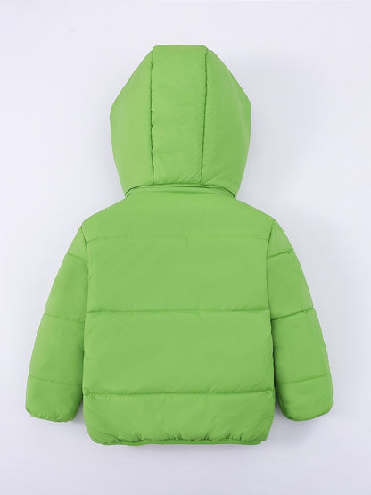 Baby's Solid Color Fuzzy Lining Quilted Jacket With Detachable Hood, Warm Zip Up Padded Coat, Baby Boy's Clothing For Fall Winter