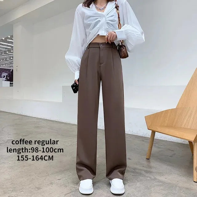 Casual High Waist Loose Wide Leg Pants for Women Spring Autumn Female Floor-Length White Suits Pants Ladies Long Trousers 240116