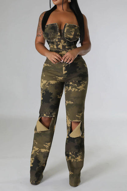 storexq Camouflage Ripped Cool Bandeau Jumpsuit