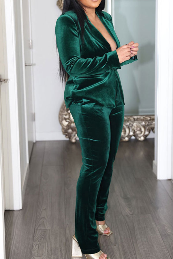 storexq Solid Color Notched Lapel Feminine Pant Suit