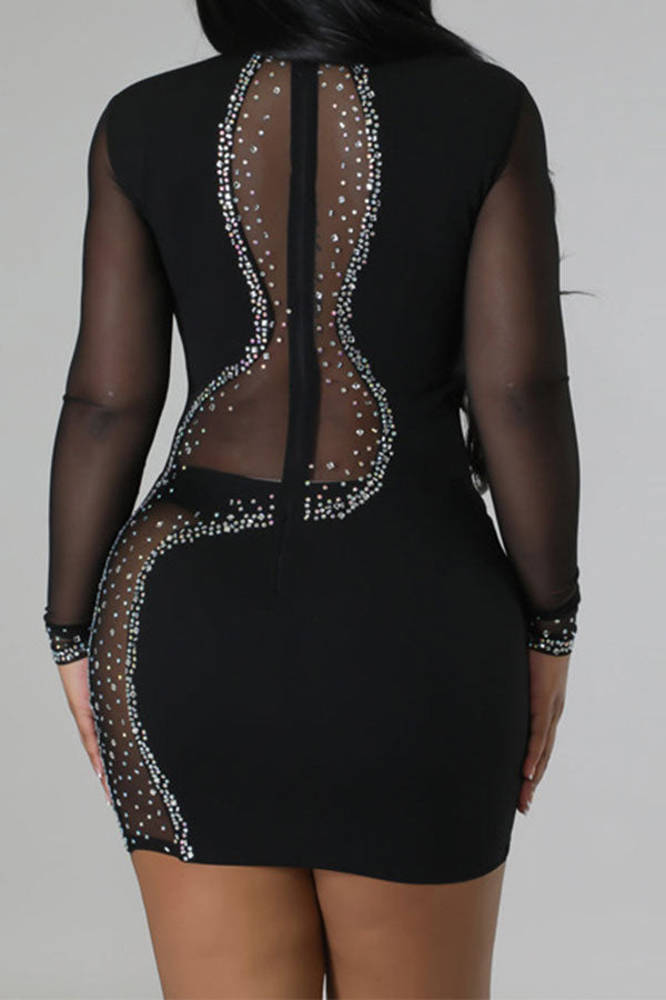 storexq Rhinestone Patchwork Flirty Bodycon Mini Dress