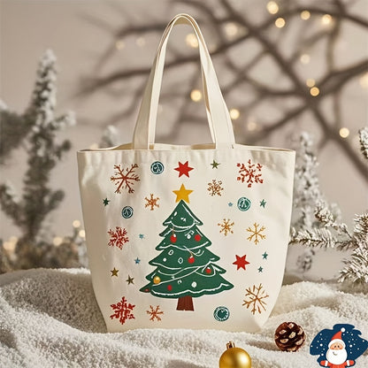 Chic Santa Claus Canvas Tote Bag - Lightweight, Machine Washable, Perfect for Christmas Eve Apple Gifts & Everyday Use, Gift Bag