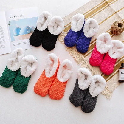 Women Winter Warm Thick Socks Anti Slip Home Floor Carpet Fuzzy Socks Lamb Wool Velvet Solid Colors Indoor Sleep Slippers Socks