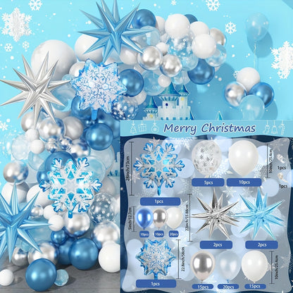 113pcs Snowflake Balloon Garland Arch Kit - Balloons for Christmas, Winter, Birthday, Anniversary, Graduation, Holiday, Celebration, Theme Event Decorations - Indoor Party Supplies with DIY Assembly and Reusable Design