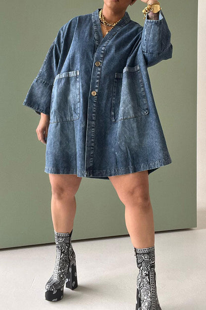 storexq Gradient Retro Big Pocket Denim Mini Dress