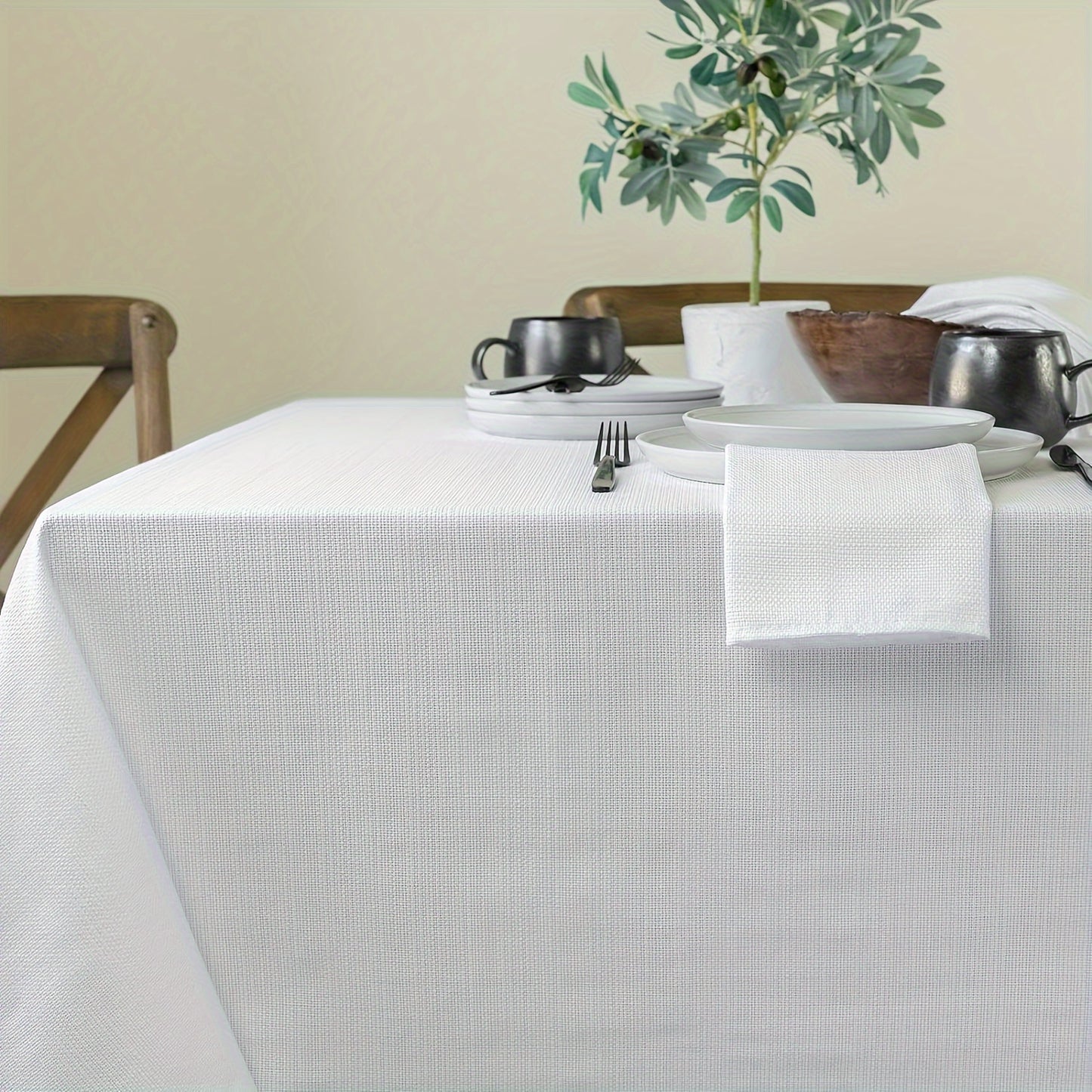 1pc White Plain Fabric Tablecloth - High-Quality Polyester Simple Style Table Cover with Modern Minimalist Design - Perfect for Dining and Coffee Tables