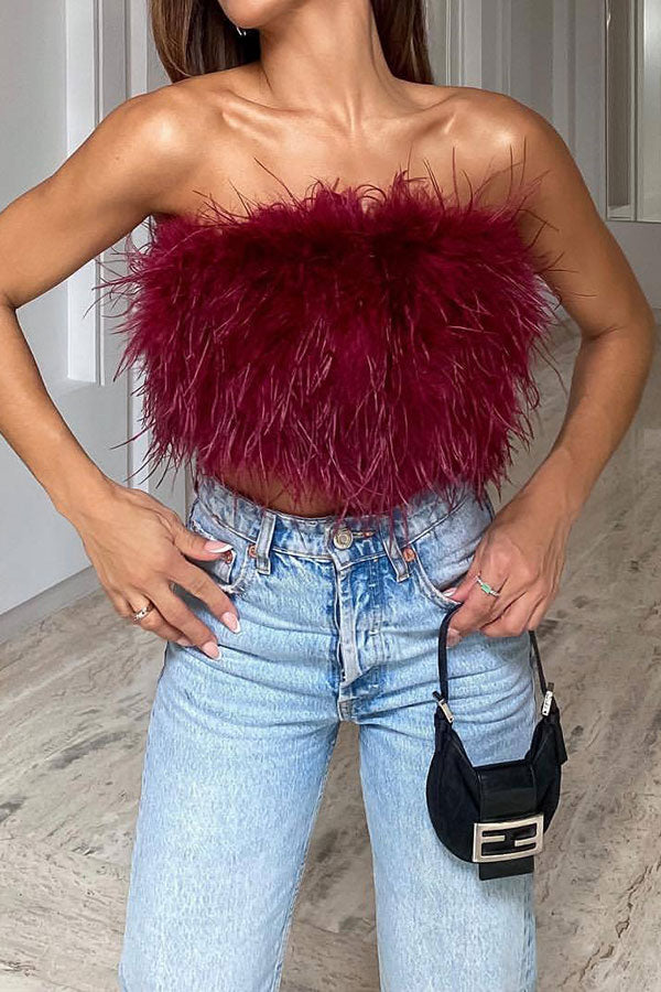 storexq Solid Color Fluffy Bandeau Vest