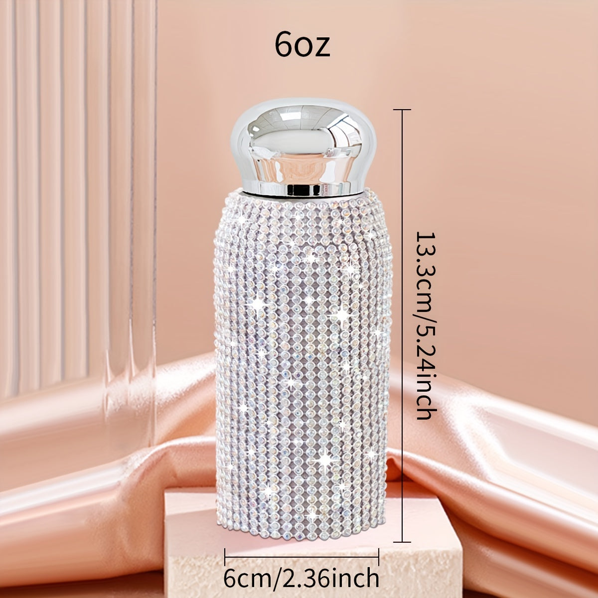 1pc, Sparkling Studded Vacuum Flask, 6oz/8oz Stainless Steel Insulated Water Bottles, Mini Travel Thermal Cups, For Hot And Cold Beverages, Summer Winter Drinkware, Christmas Gifts, Valentine's Day Gifts